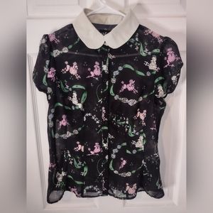 Hell Bunny 50s Poodle Peterpan Collar Blouse size M UK 12